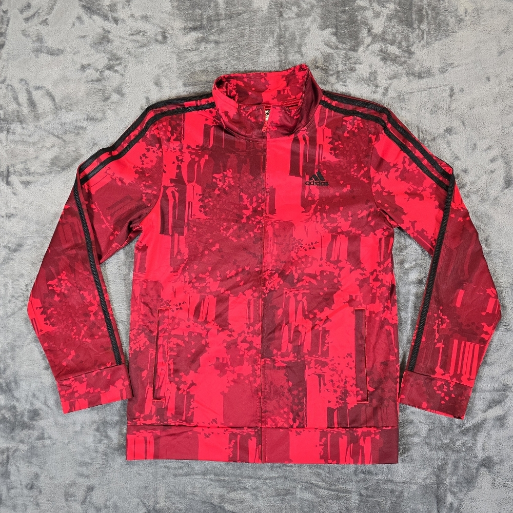 Adidas Red Track Jacket Youth Size XL Three Stripes Regular Fits Mens Small